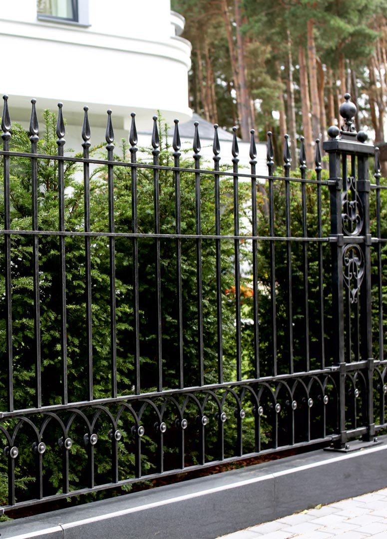 Forged metal, coated with hot zinc, painted