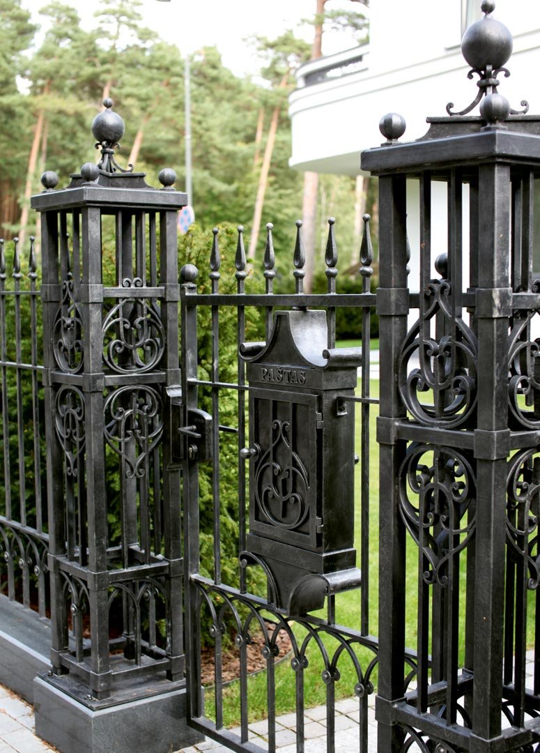 Forged metal, coated with hot zinc, painted