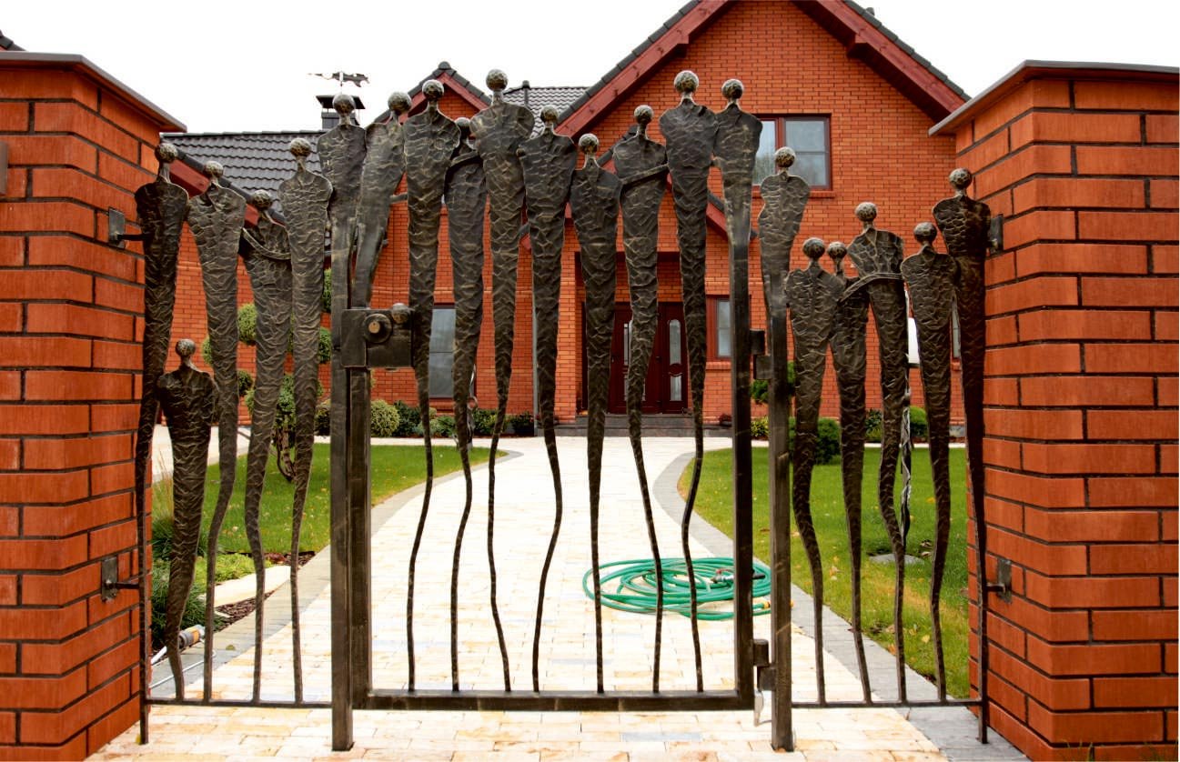 Forged metal, coated with hot zinc, painted