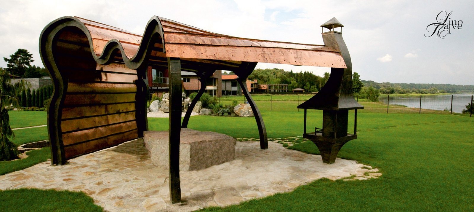 PRIVATE RESIDENCE. ARBOUR GARDEN AND FIREPLACE